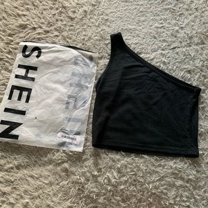 Shein Black One Shoulder Crop Top